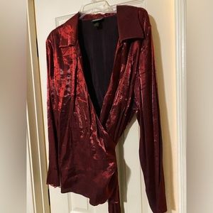 Lane Bryant Blouse Women’s Burgundy Wrap Top Long Sleeve Shiny Size 26/28